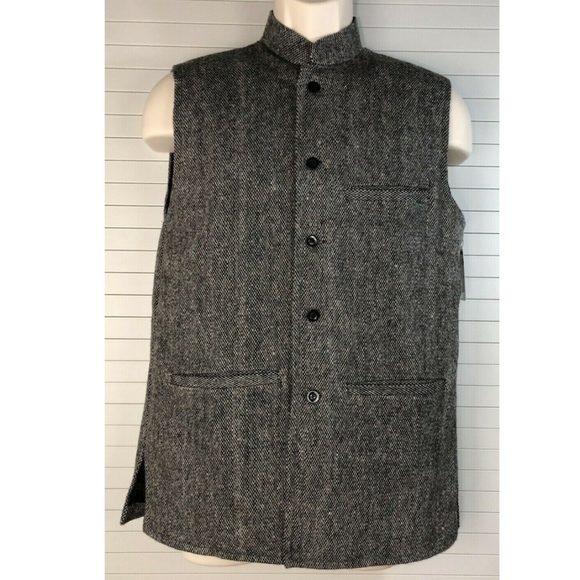 NWT FABINDIA Men's 38 Wool Tweed Nehru Jacket Vest NEW - Picture 2 of 8